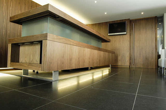 Bank reception area with bespoke counter and storage units